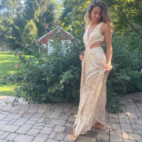 NWT 12th Tribe Era Champagne Sequin Maxi Dress - Picture 7 of 14